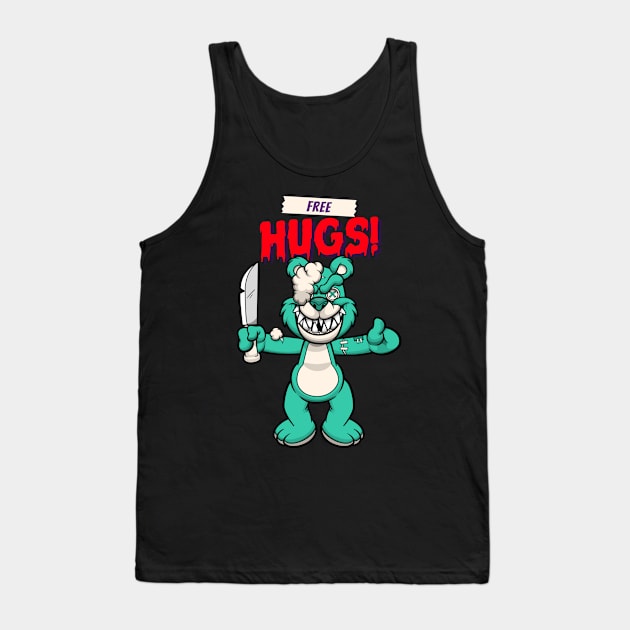 Cute Retro "Free Hugs" Evil Teddy Bear Tank Top by TOXiK TWINS